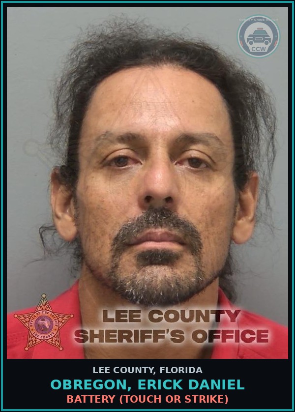 Booking mugshot of OBREGON, ERICK DANIEL in Lee County
