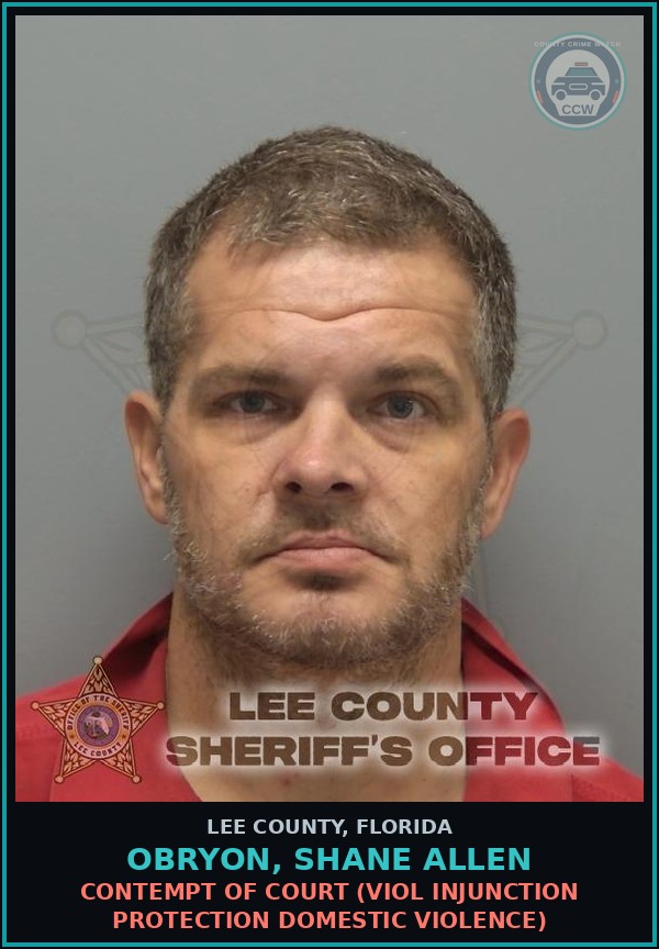 Booking mugshot of OBRYON, SHANE ALLEN in Lee County