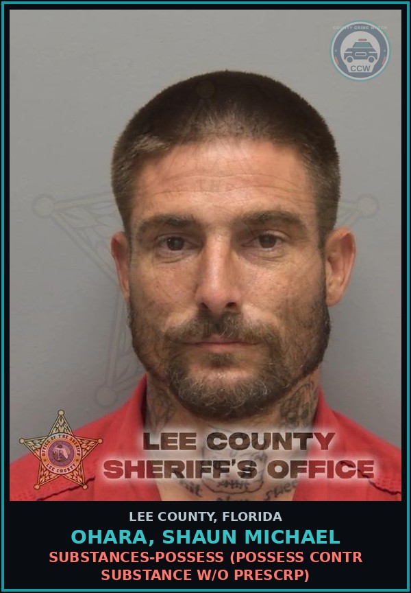 Booking mugshot of OHARA, SHAUN MICHAEL in Lee County
