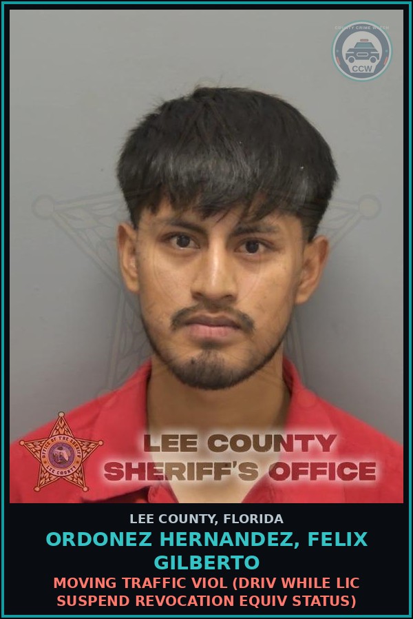 Booking mugshot of ORDONEZ HERNANDEZ, FELIX GILBERTO in Lee County