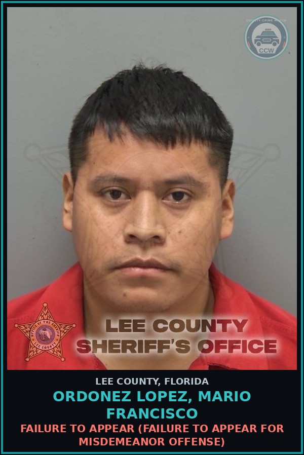 Booking mugshot of ORDONEZ LOPEZ, MARIO FRANCISCO in Lee County