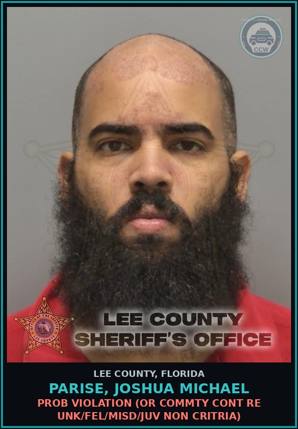 Booking mugshot of PARISE, JOSHUA MICHAEL in Lee County