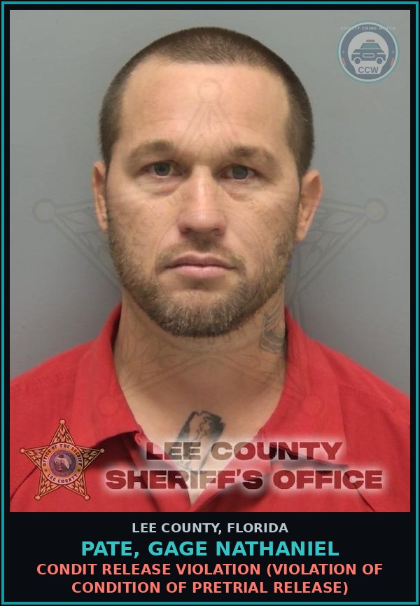 Booking mugshot of PATE, GAGE NATHANIEL in Lee County