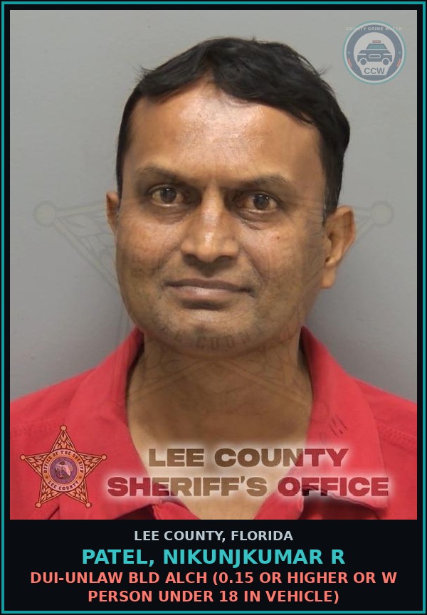 Booking mugshot of PATEL, NIKUNJKUMAR R in Lee County