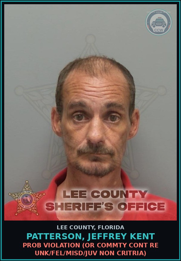 Booking mugshot of PATTERSON, JEFFREY KENT in Lee County