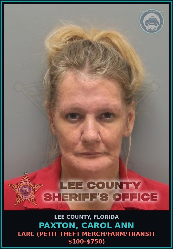 Booking mugshot of PAXTON, CAROL ANN in Lee County