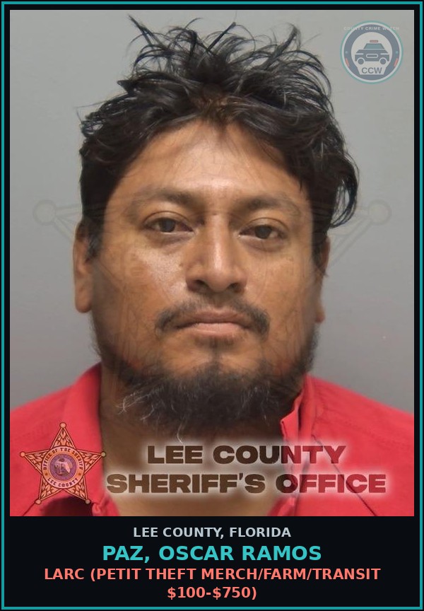 Booking mugshot of PAZ, OSCAR RAMOS in Lee County