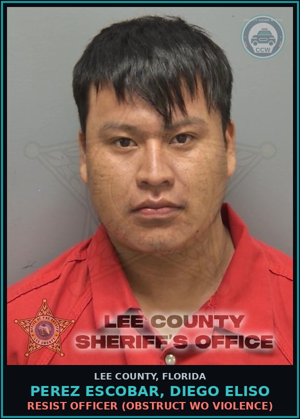 Booking mugshot of PEREZ ESCOBAR, DIEGO ELISO in Lee County