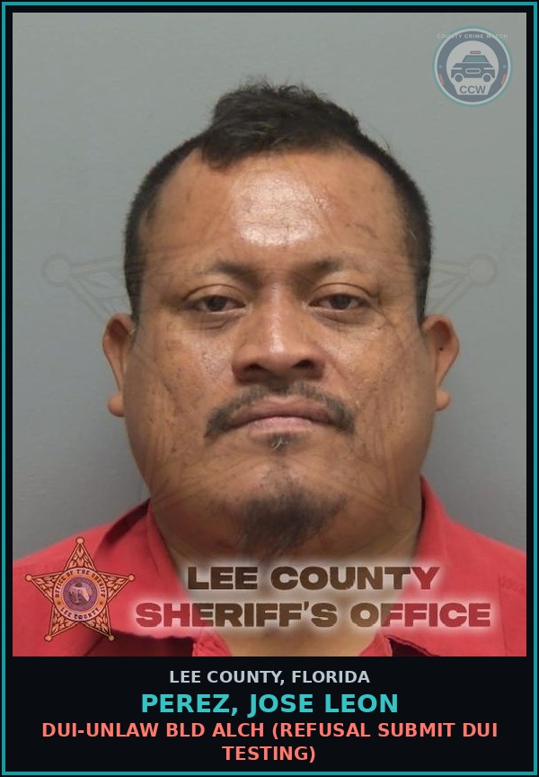 Booking mugshot of PEREZ, JOSE LEON in Lee County