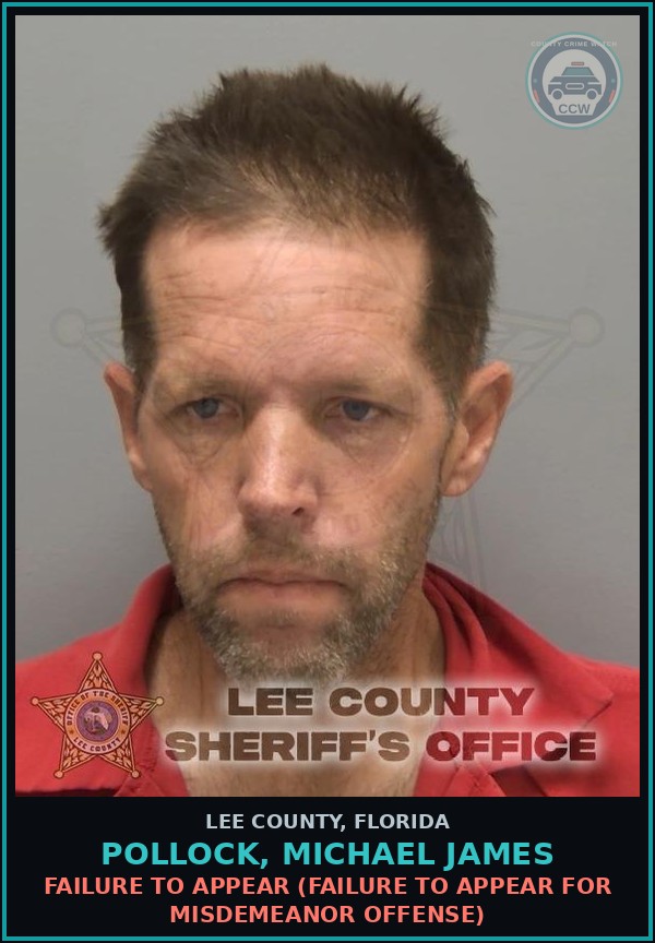 Booking mugshot of POLLOCK, MICHAEL JAMES in Lee County