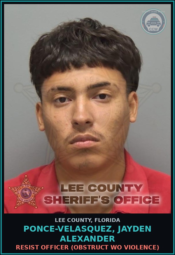 Booking mugshot of PONCE-VELASQUEZ, JAYDEN ALEXANDER in Lee County