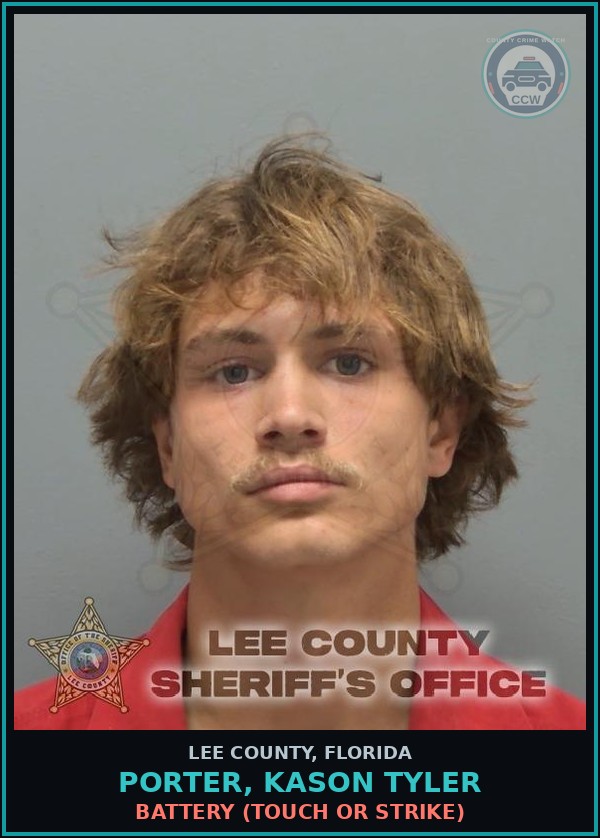 Booking mugshot of PORTER, KASON TYLER in Lee County