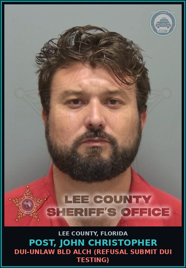 Booking mugshot of POST, JOHN CHRISTOPHER in Lee County