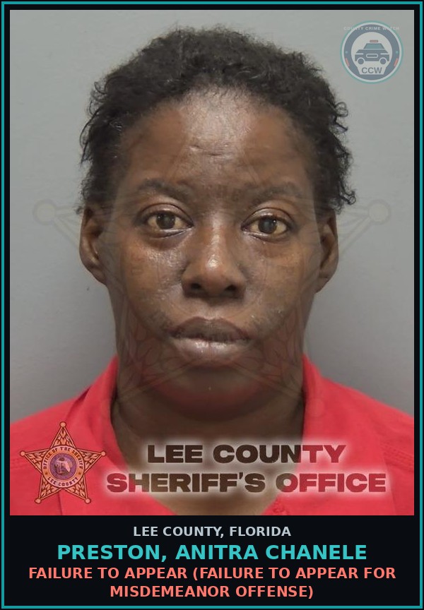 Booking mugshot of PRESTON, ANITRA CHANELE in Lee County