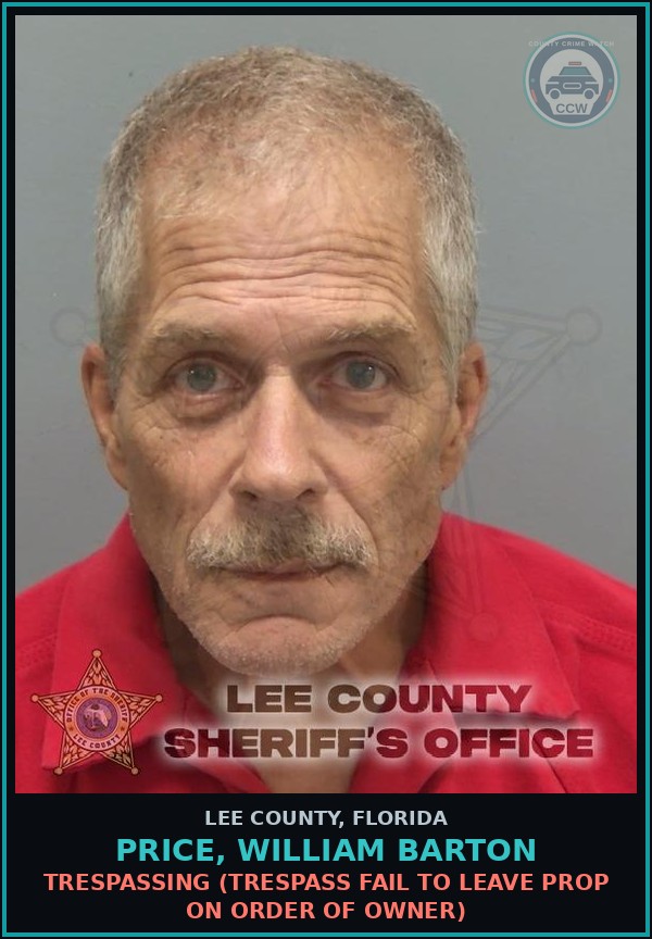 Booking mugshot of PRICE, WILLIAM BARTON in Lee County