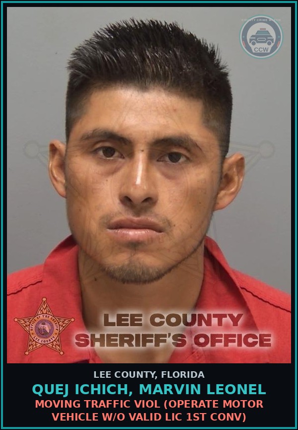 Booking mugshot of QUEJ ICHICH, MARVIN LEONEL in Lee County