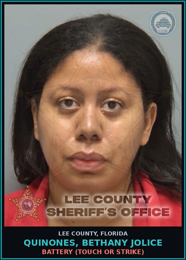 Booking mugshot of QUINONES, BETHANY JOLICE in Lee County