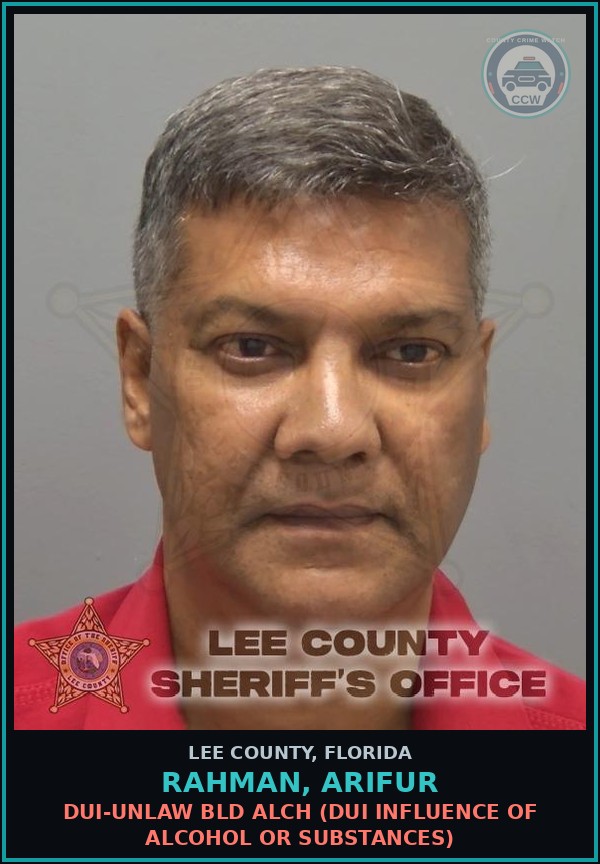 Booking mugshot of RAHMAN, ARIFUR in Lee County