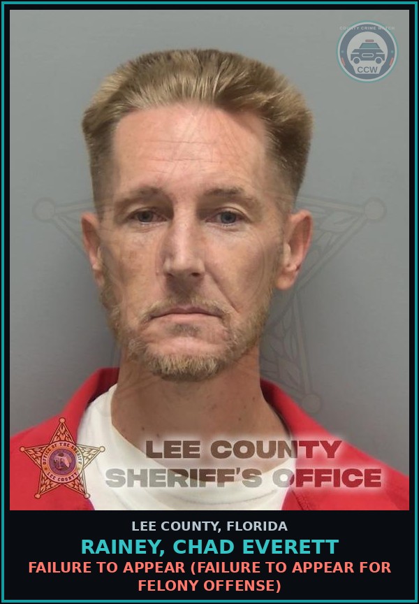 Booking mugshot of RAINEY, CHAD EVERETT in Lee County