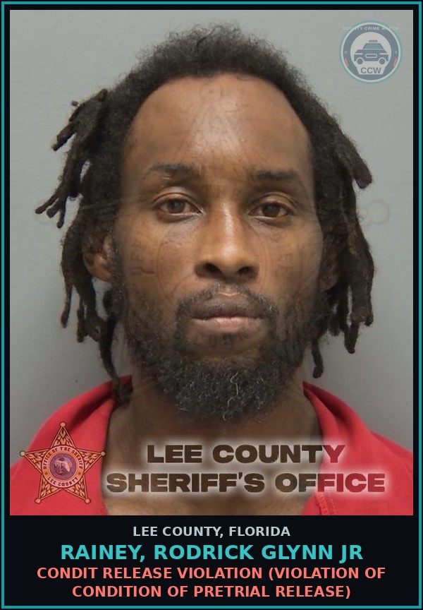 Booking mugshot of RAINEY, RODRICK GLYNN JR in Lee County