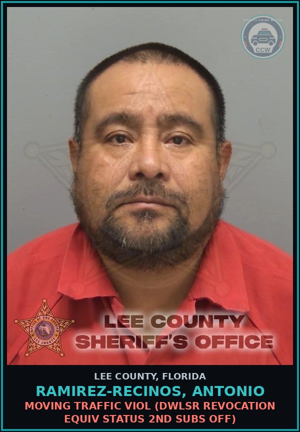 Booking mugshot of RAMIREZ-RECINOS, ANTONIO in Lee County