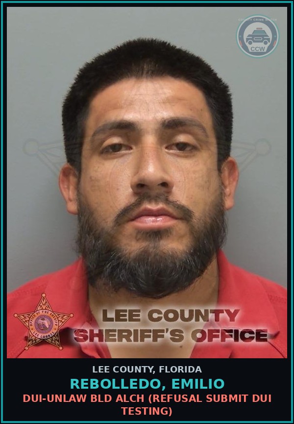 Booking mugshot of REBOLLEDO, EMILIO in Lee County