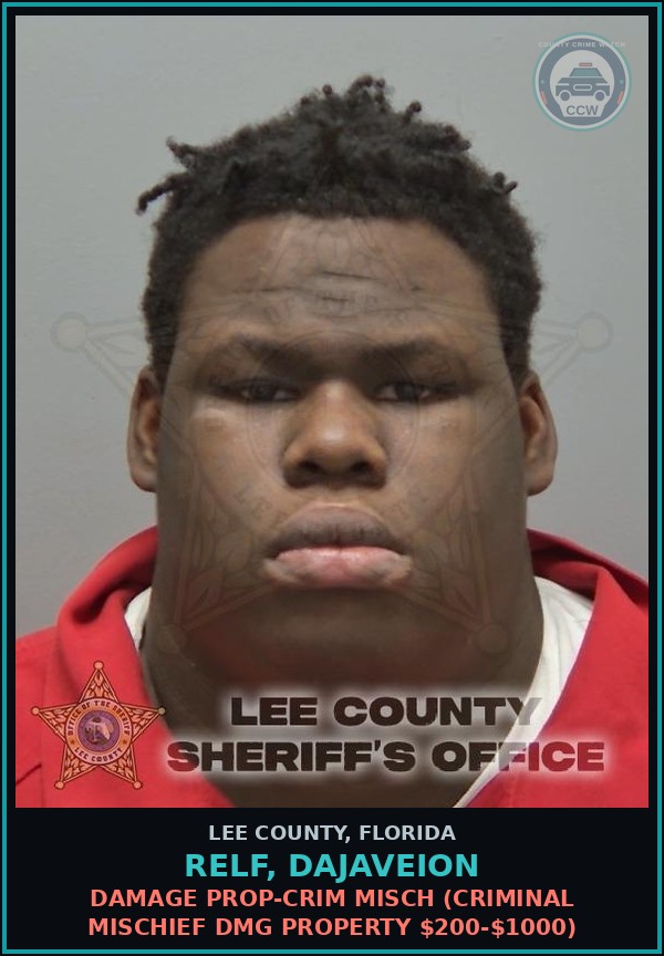 Booking mugshot of RELF, DAJAVEION in Lee County