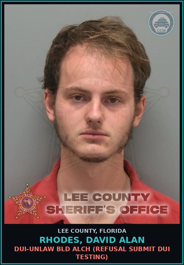 Booking mugshot of RHODES, DAVID ALAN in Lee County