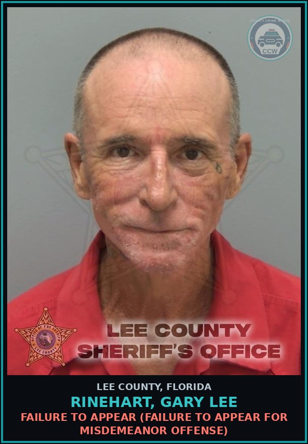 Booking mugshot of RINEHART, GARY LEE in Lee County