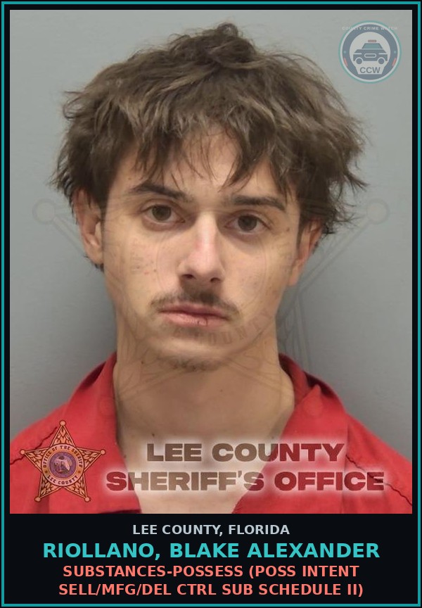 Booking mugshot of RIOLLANO, BLAKE ALEXANDER in Lee County