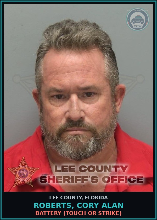 Booking mugshot of ROBERTS, CORY ALAN in Lee County