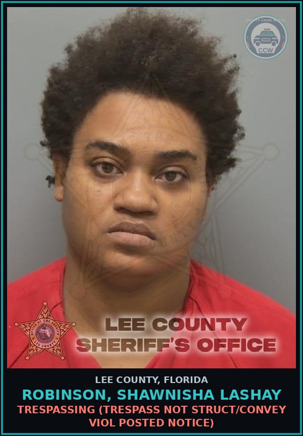 Booking mugshot of ROBINSON, SHAWNISHA LASHAY in Lee County