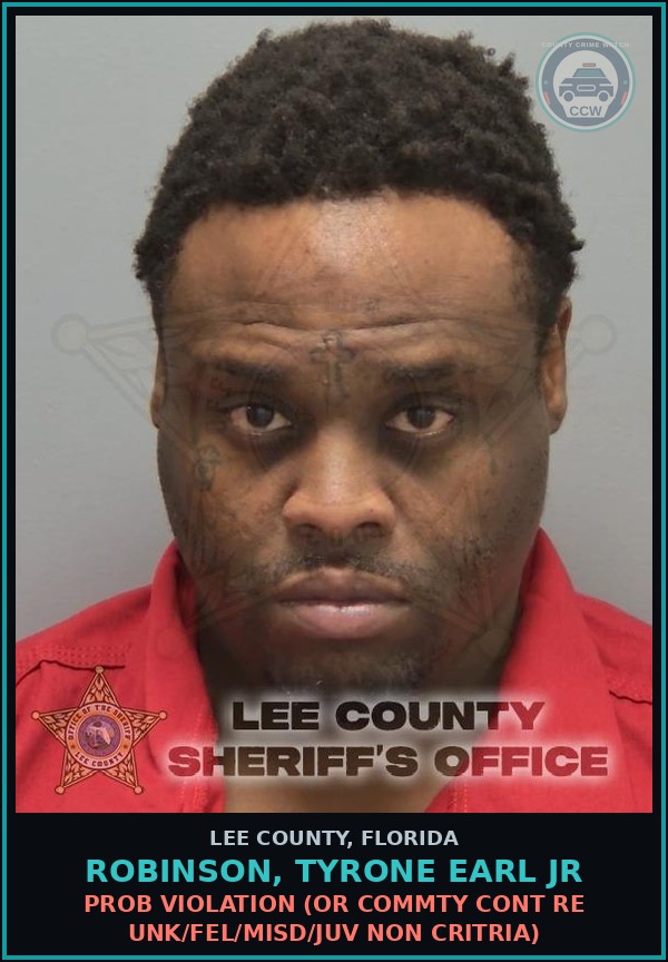 Booking mugshot of ROBINSON, TYRONE EARL JR in Lee County