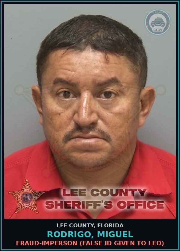 Booking mugshot of RODRIGO, MIGUEL in Lee County