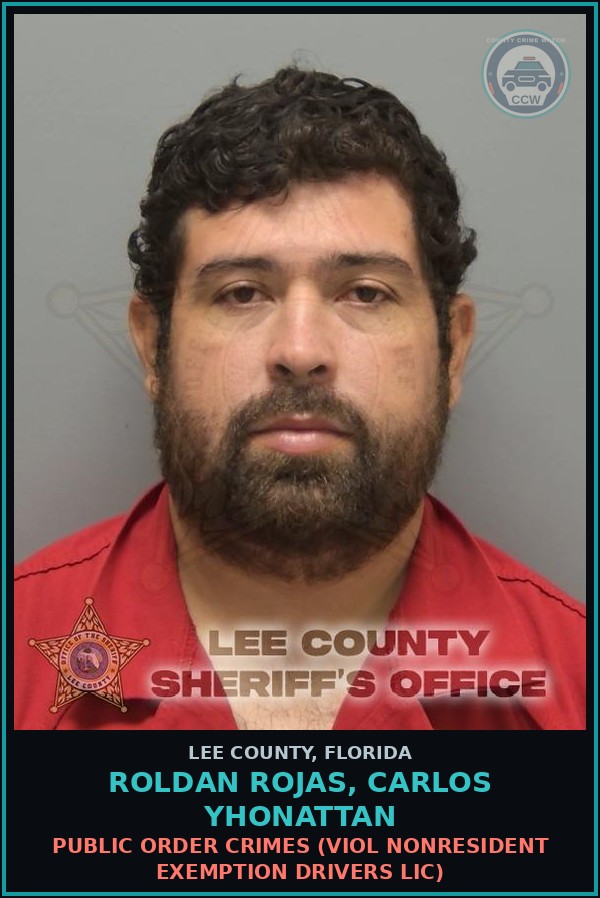 Booking mugshot of ROLDAN ROJAS, CARLOS YHONATTAN in Lee County