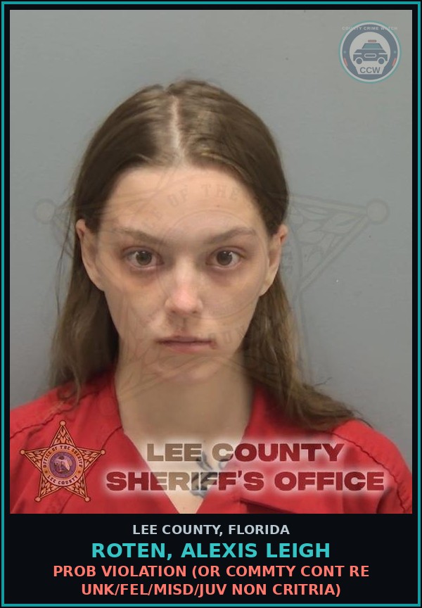 Booking mugshot of ROTEN, ALEXIS LEIGH in Lee County