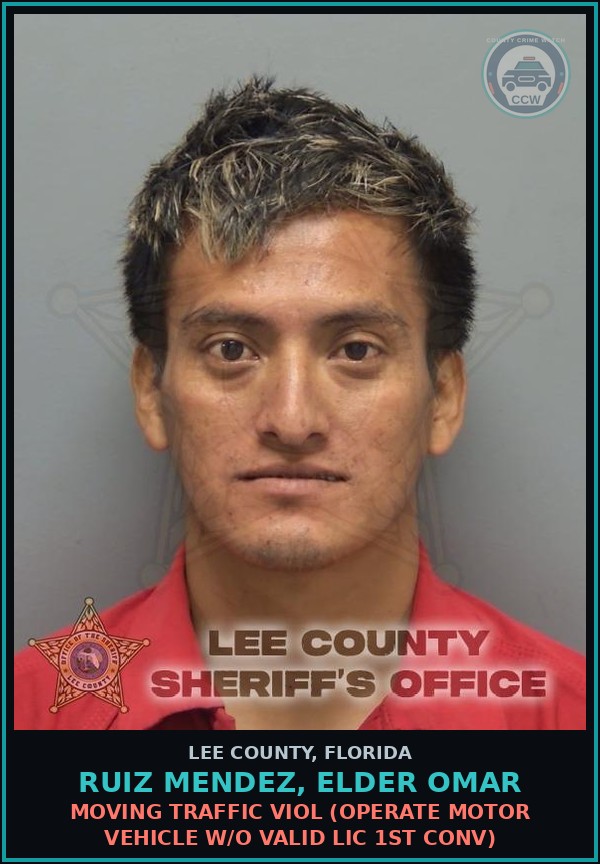 Booking mugshot of RUIZ MENDEZ, ELDER OMAR in Lee County