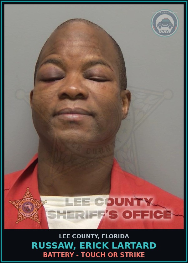 Booking mugshot of RUSSAW, ERICK LARTARD in Lee County