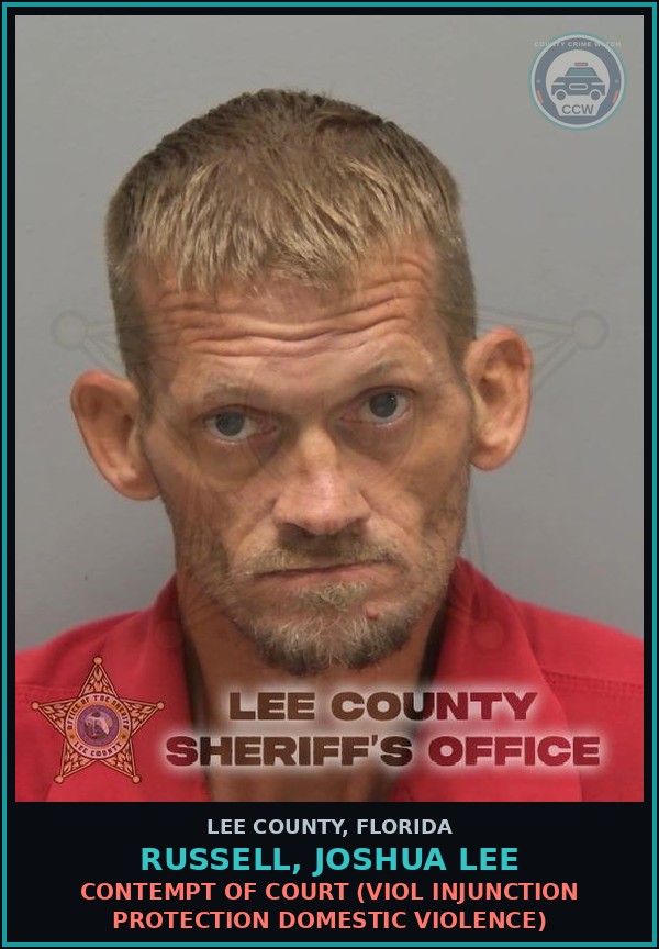 Booking mugshot of RUSSELL, JOSHUA LEE in Lee County