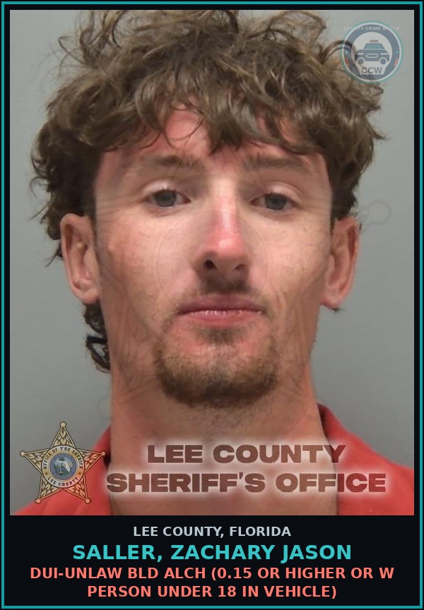 Booking mugshot of SALLER, ZACHARY JASON in Lee County