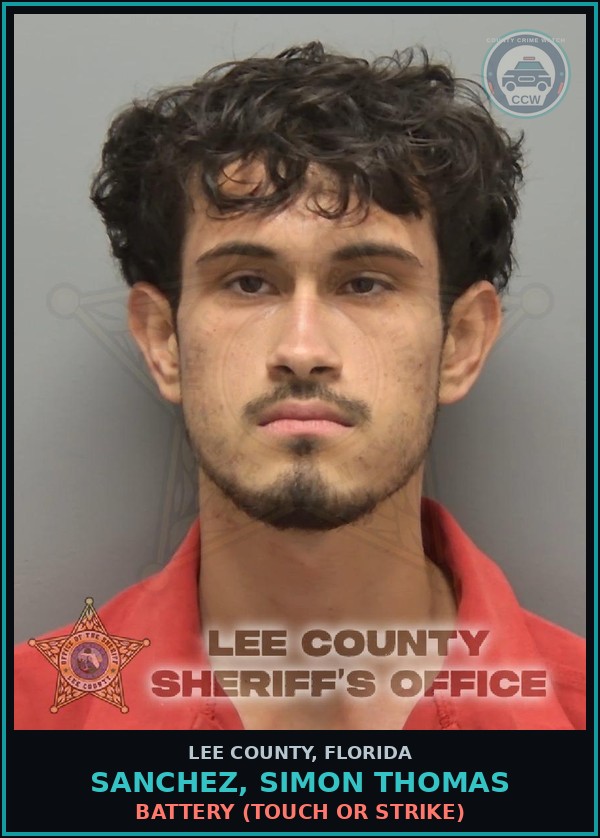 Booking mugshot of SANCHEZ, SIMON THOMAS in Lee County