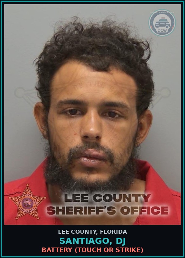 Booking mugshot of SANTIAGO, DJ in Lee County