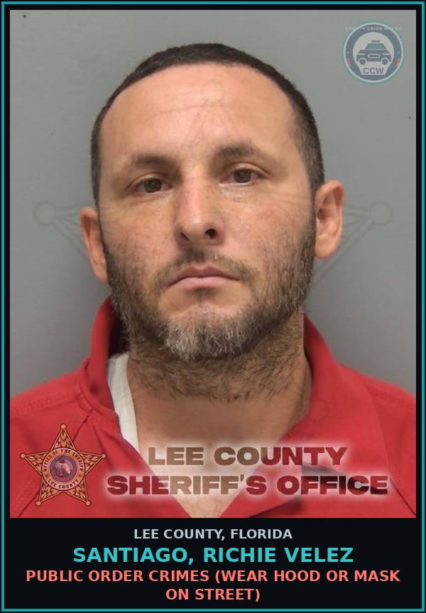 Booking mugshot of SANTIAGO, RICHIE VELEZ in Lee County