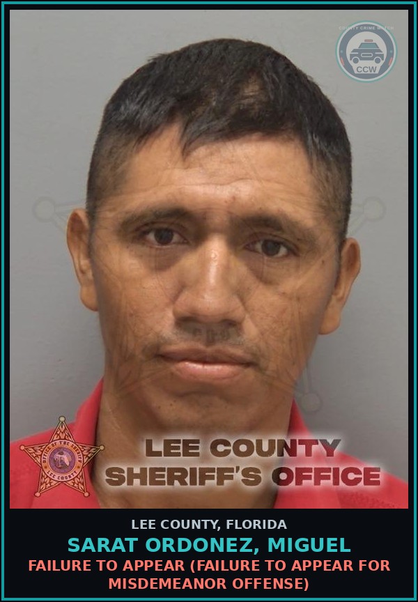 Booking mugshot of SARAT ORDONEZ, MIGUEL in Lee County