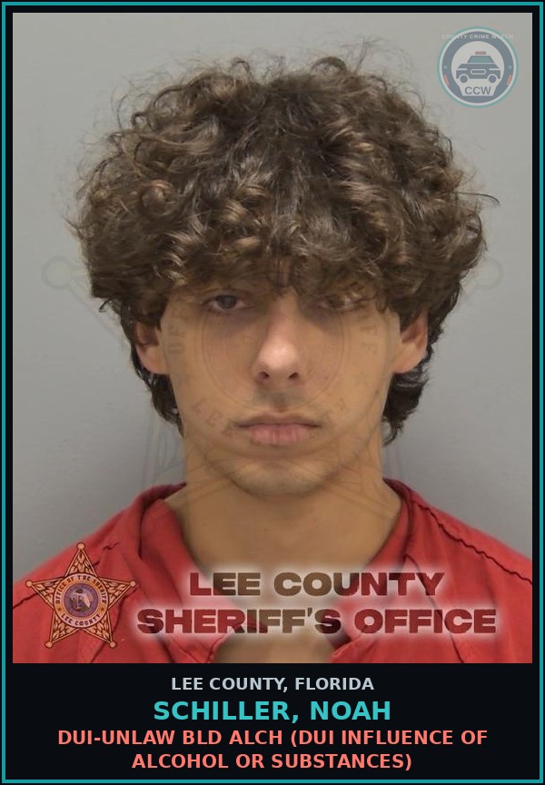 Booking mugshot of SCHILLER, NOAH in Lee County