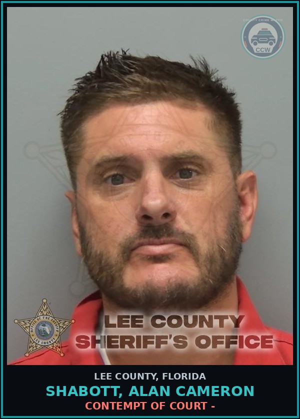 Booking mugshot of SHABOTT, ALAN CAMERON in Lee County