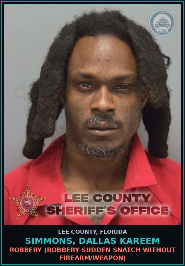 Booking mugshot of SIMMONS, DALLAS KAREEM in Lee County