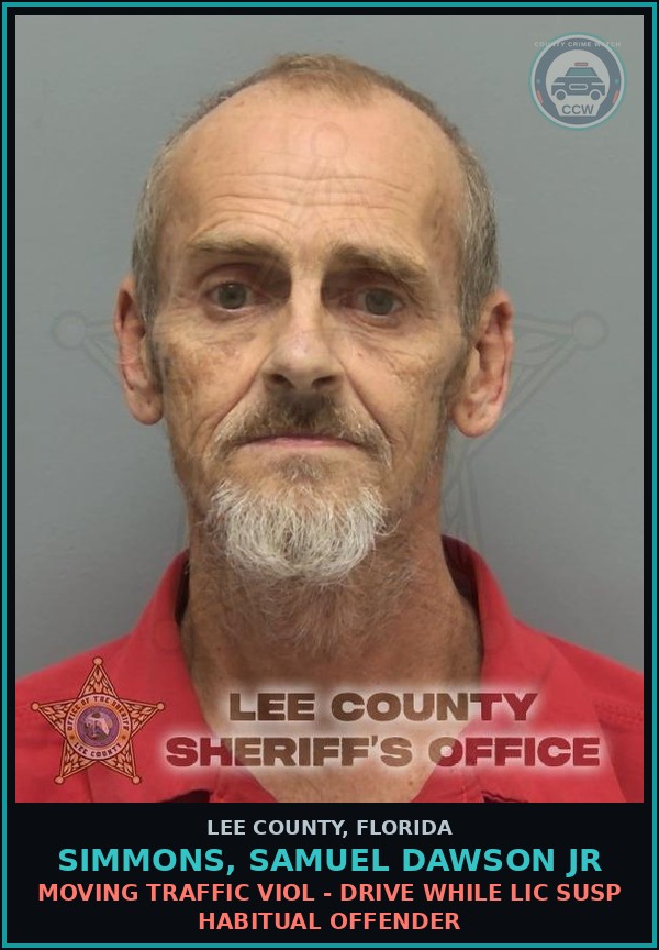 Booking mugshot of SIMMONS, SAMUEL DAWSON JR in Lee County