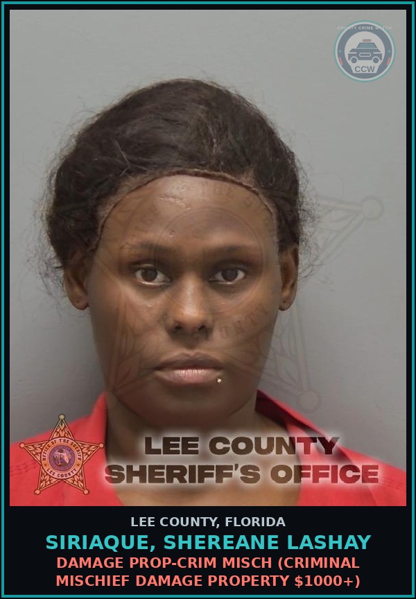 Booking mugshot of SIRIAQUE, SHEREANE LASHAY in Lee County