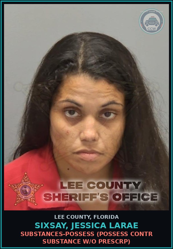 Booking mugshot of SIXSAY, JESSICA LARAE in Lee County
